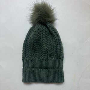 Cozy Green Knit Beanie with Pom Pom